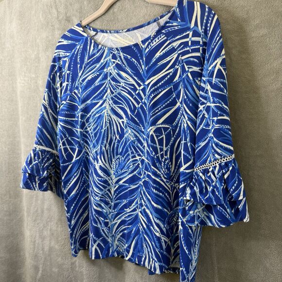 Lilly Pulitzer Laddie Top Women’s Small Twilight Blue Ruffle Sleeves - Picture 2 of 9